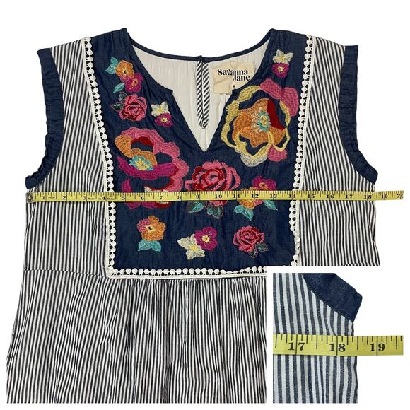 Savanna Jane Embroidered Tunic Mini Dress - Blue Multi - Medium - Picture 6 of 13